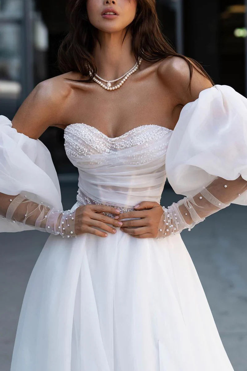Abito da sposa casual Sweetheart Hall con maniche a trapezio, stile country, stile perla